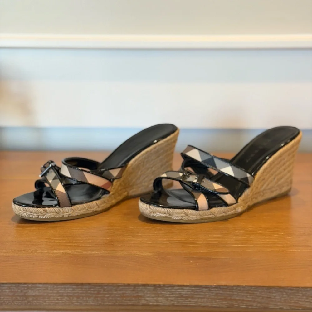 Burberry Nova Check Italian Made Espadrille Heels Womens Size 38 - Picture 3 of 6